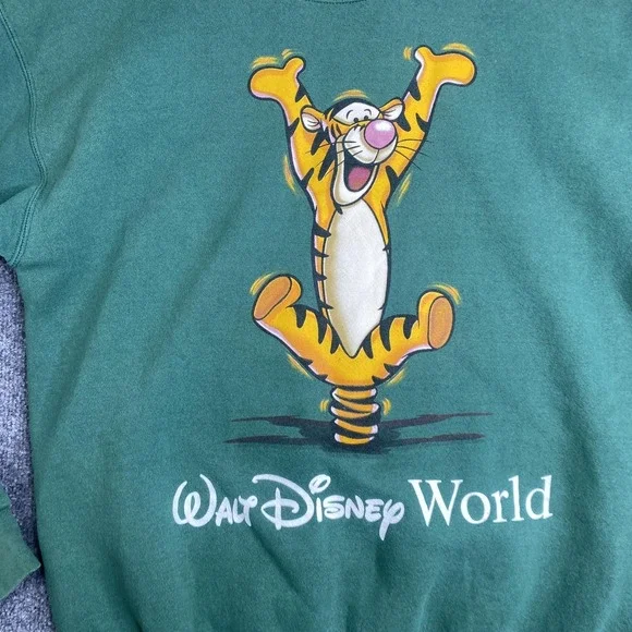 Vintage Disney Tigger Sweatshirt Mens Medium Green Walt Disney World Fleece - Picture 4 of 9